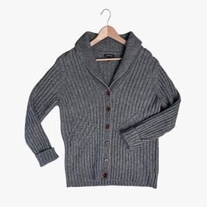 Lands’ End Diamond Pattern Knit Cardigan Shawl Collar Sweater XL Academia Preppy